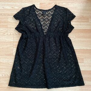 Catalina Black Crocheted Lace Swim Coverup Dress XL